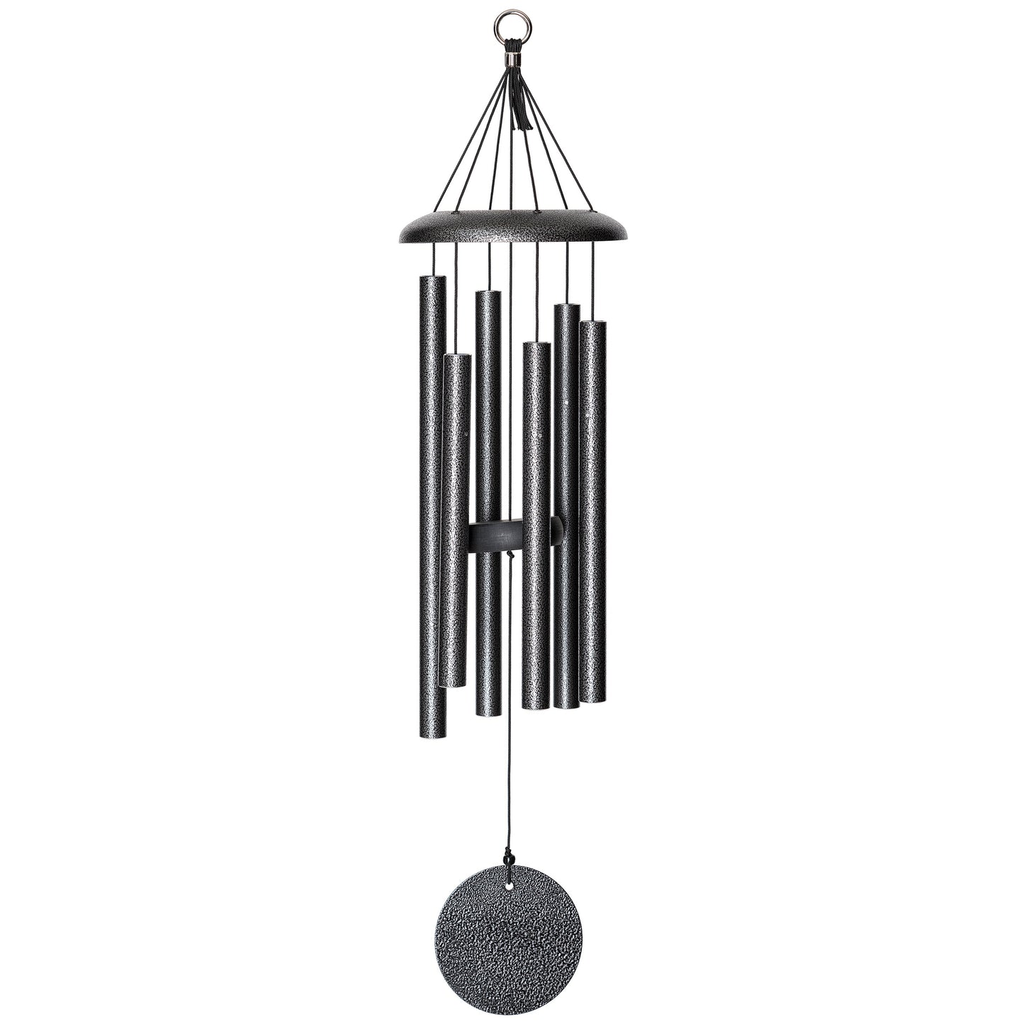 These Silver Vein Wind River Corinthian Bells wind chimes from Home and Garden Treasures are crafted with six hollow tubes of varying sizes suspended from a central ring, creating enchanting melodies as they dance in the breeze. Complete with a stylish round metal sail that catches gentle winds, each Corinthian Bell exemplifies timeless elegance and superior craftsmanship. Elevate your garden retreat with the perfect gift today!