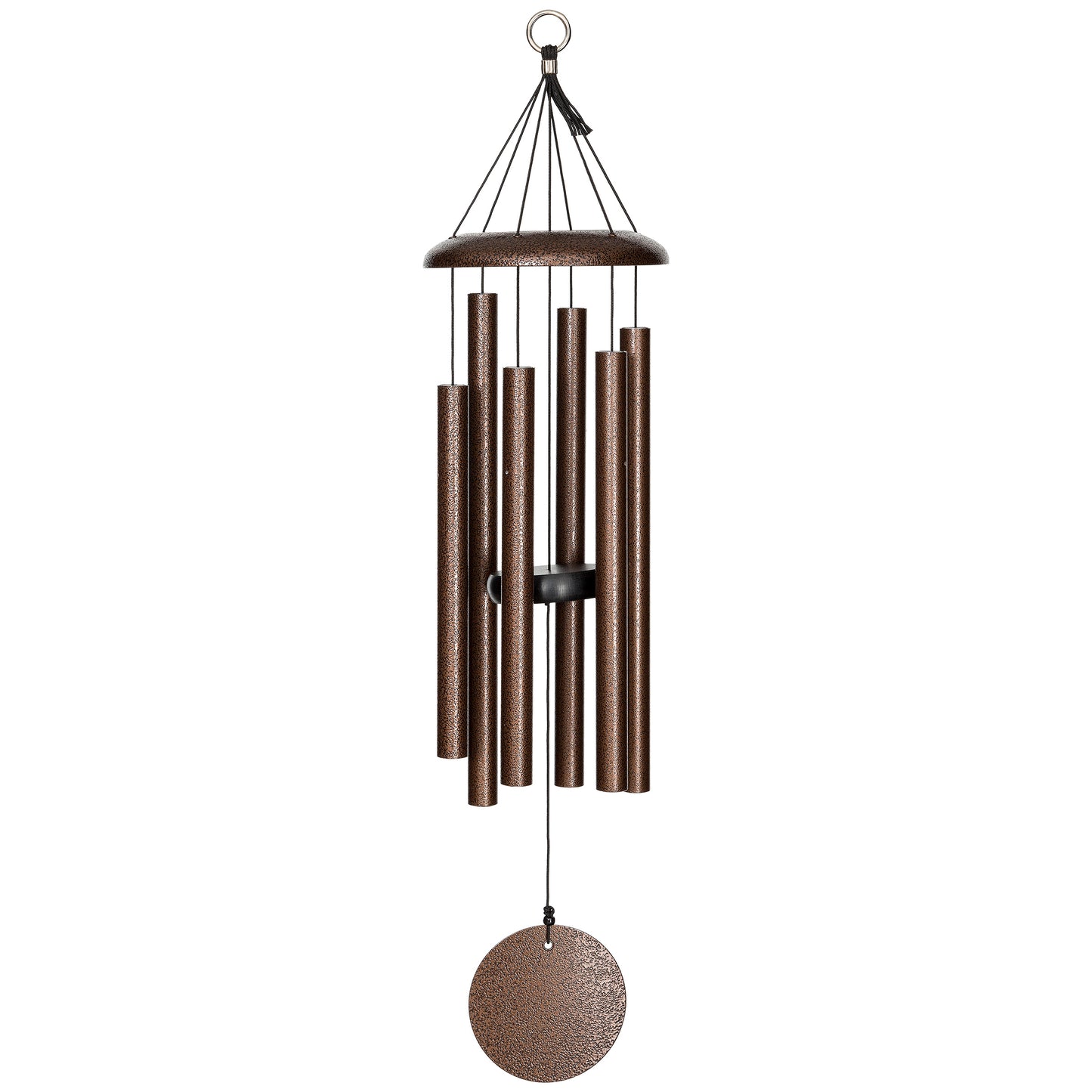 These Copper Vein Wind River Corinthian Bells wind chimes from Home and Garden Treasures are crafted with six hollow tubes of varying sizes suspended from a central ring, creating enchanting melodies as they dance in the breeze. Complete with a stylish round metal sail that catches gentle winds, each Corinthian Bell exemplifies timeless elegance and superior craftsmanship. Elevate your garden retreat with the perfect gift today!