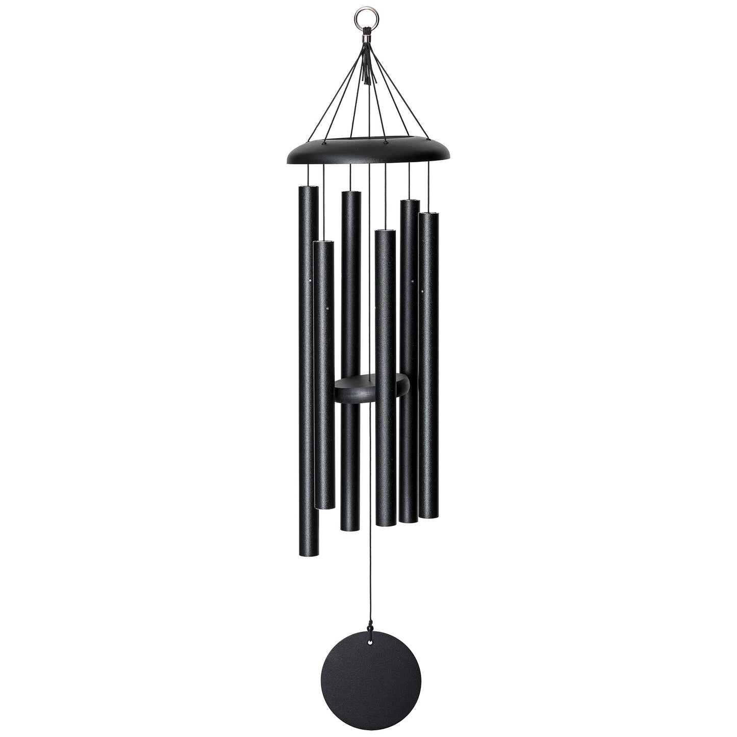 These Black Wind River Corinthian Bells wind chimes from Home and Garden Treasures are crafted with six hollow tubes of varying sizes suspended from a central ring, creating enchanting melodies as they dance in the breeze. Complete with a stylish round metal sail that catches gentle winds, each Corinthian Bell exemplifies timeless elegance and superior craftsmanship. Elevate your garden retreat with the perfect gift today!
