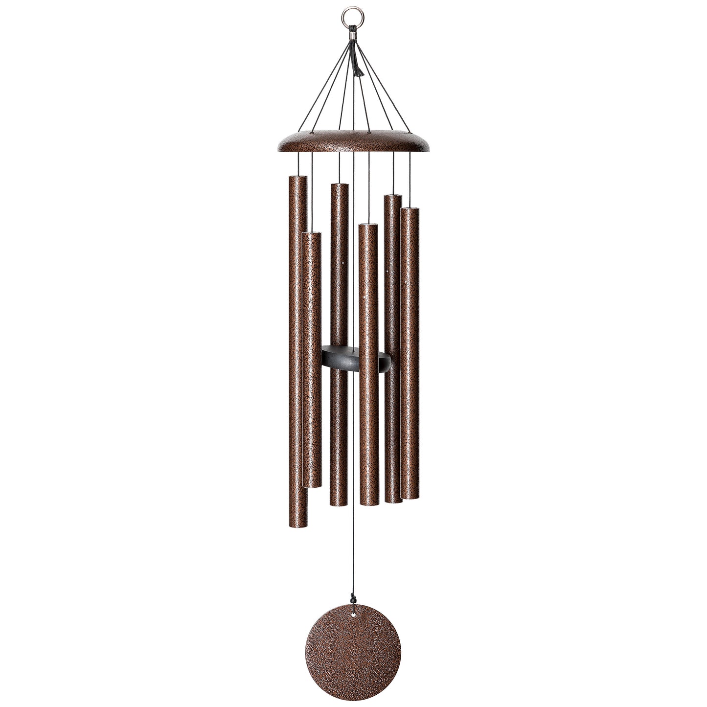 These Copper Vein Wind River Corinthian Bells wind chimes from Home and Garden Treasures are crafted with six hollow tubes of varying sizes suspended from a central ring, creating enchanting melodies as they dance in the breeze. Complete with a stylish round metal sail that catches gentle winds, each Corinthian Bell exemplifies timeless elegance and superior craftsmanship. Elevate your garden retreat with the perfect gift today!