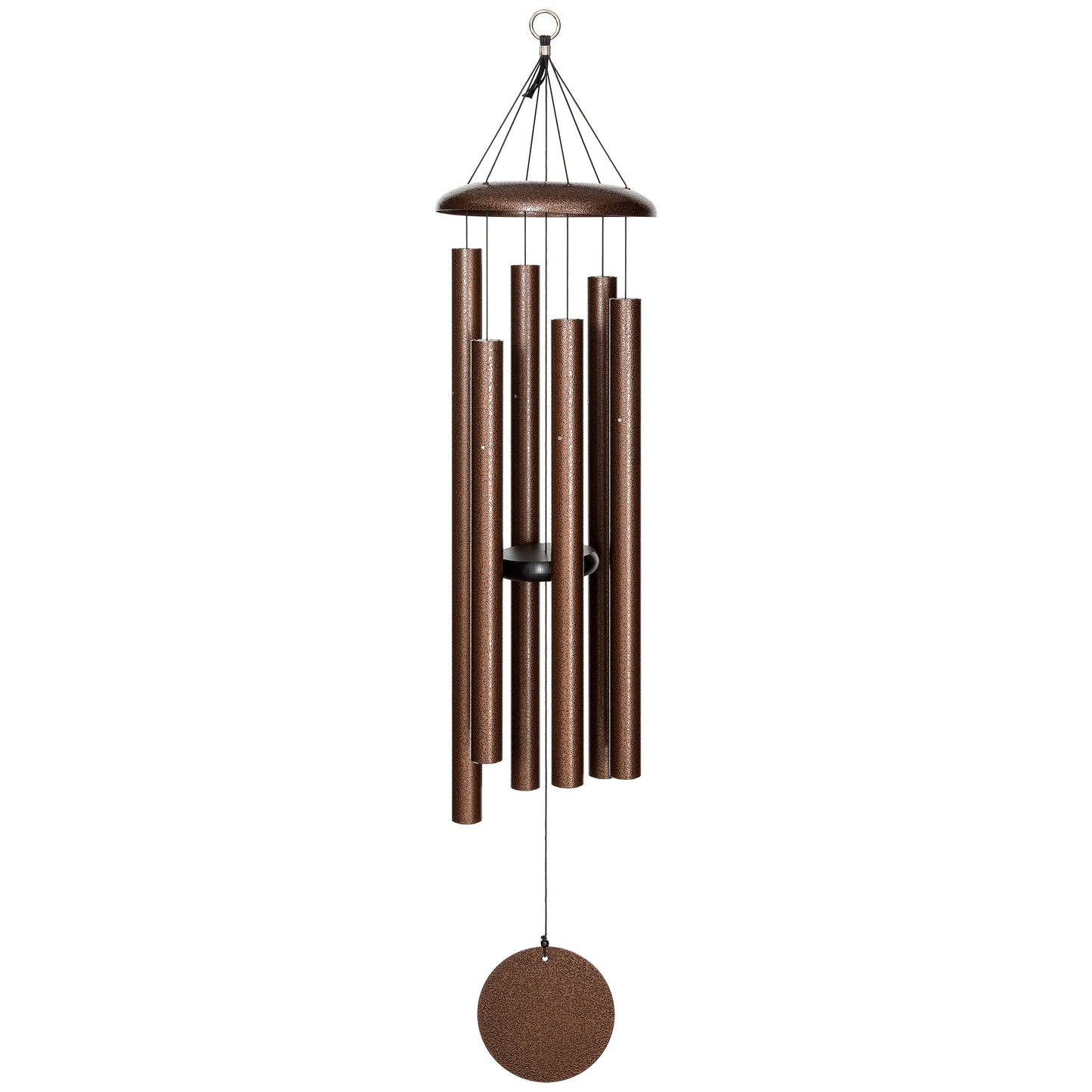 These Copper Vein Wind River Corinthian Bells wind chimes from Home and Garden Treasures are crafted with six hollow tubes of varying sizes suspended from a central ring, creating enchanting melodies as they dance in the breeze. Complete with a stylish round metal sail that catches gentle winds, each Corinthian Bell exemplifies timeless elegance and superior craftsmanship. Elevate your garden retreat with the perfect gift today!