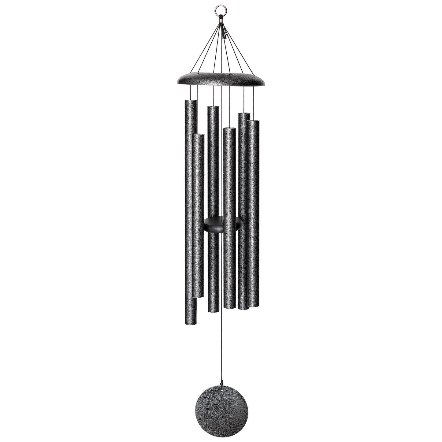 These Silver Vein Wind River Corinthian Bells wind chimes from Home and Garden Treasures are crafted with six hollow tubes of varying sizes suspended from a central ring, creating enchanting melodies as they dance in the breeze. Complete with a stylish round metal sail that catches gentle winds, each Corinthian Bell exemplifies timeless elegance and superior craftsmanship. Elevate your garden retreat with the perfect gift today!