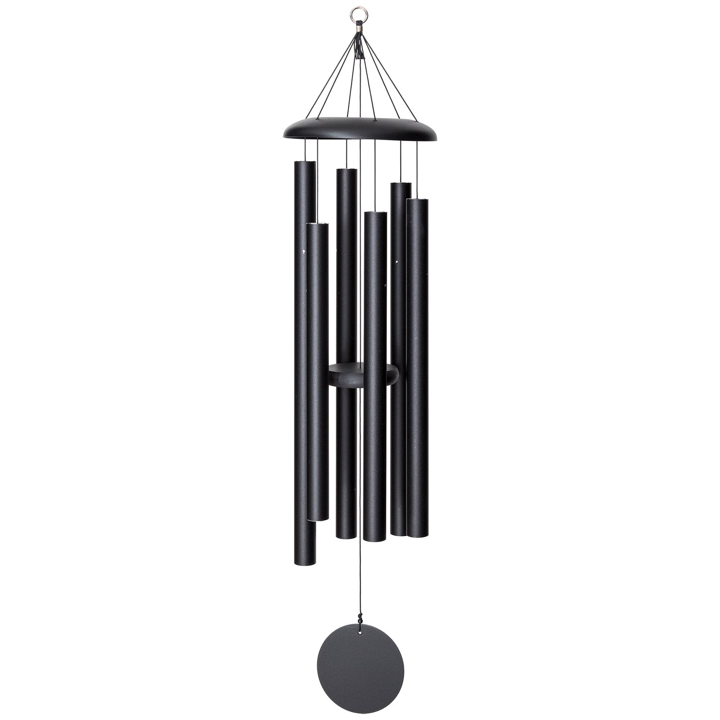 These Black Wind River Corinthian Bells wind chimes from Home and Garden Treasures are crafted with six hollow tubes of varying sizes suspended from a central ring, creating enchanting melodies as they dance in the breeze. Complete with a stylish round metal sail that catches gentle winds, each Corinthian Bell exemplifies timeless elegance and superior craftsmanship. Elevate your garden retreat with the perfect gift today!
