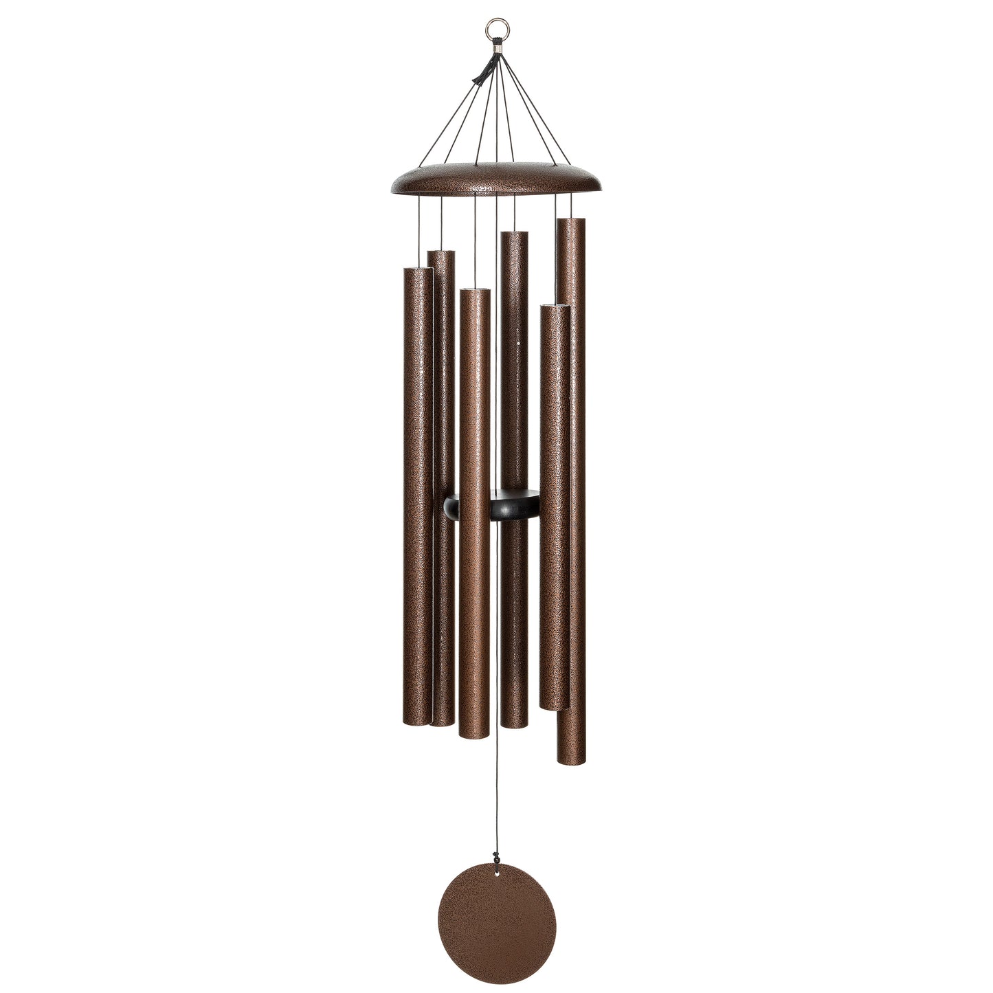 These Copper Vein Wind River Corinthian Bells wind chimes from Home and Garden Treasures are crafted with six hollow tubes of varying sizes suspended from a central ring, creating enchanting melodies as they dance in the breeze. Complete with a stylish round metal sail that catches gentle winds, each Corinthian Bell exemplifies timeless elegance and superior craftsmanship. Elevate your garden retreat with the perfect gift today!