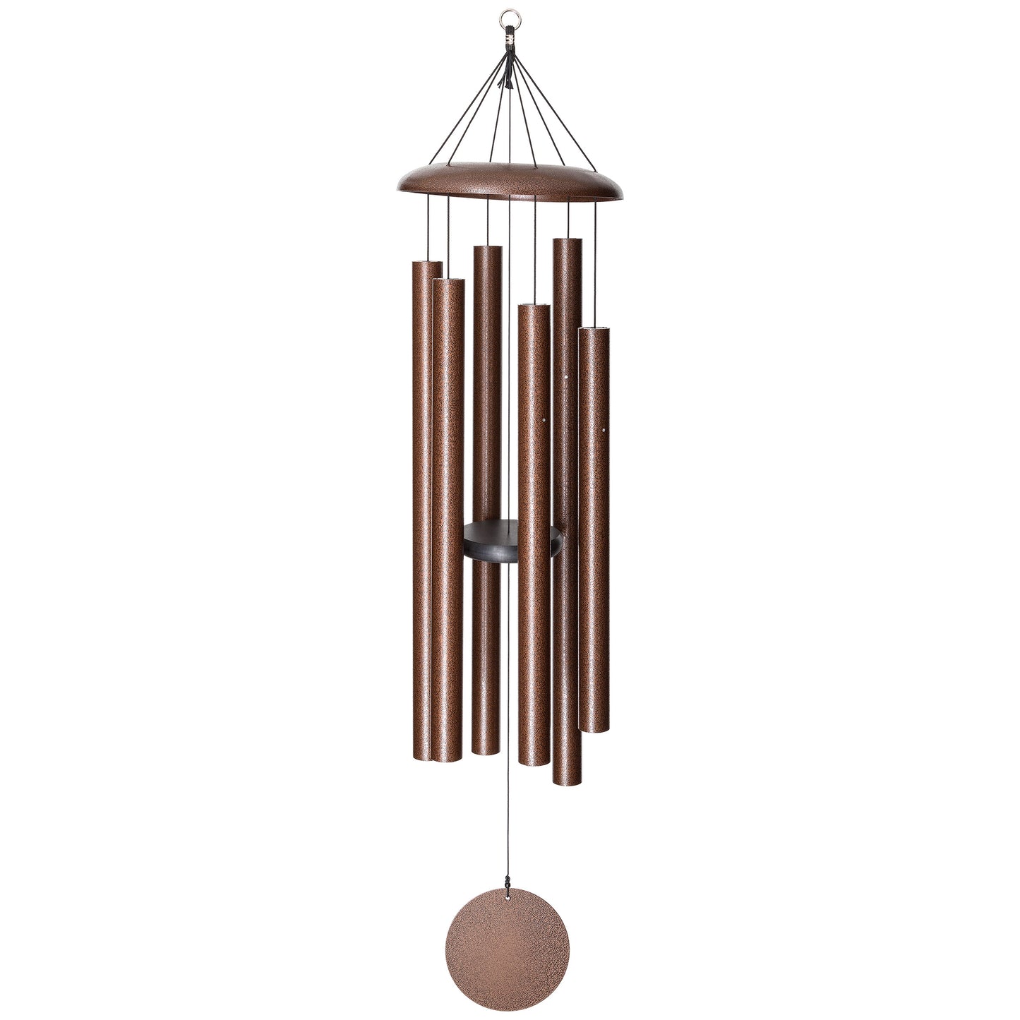 These Copper Vein Wind River Corinthian Bells wind chimes from Home and Garden Treasures are crafted with six hollow tubes of varying sizes suspended from a central ring, creating enchanting melodies as they dance in the breeze. Complete with a stylish round metal sail that catches gentle winds, each Corinthian Bell exemplifies timeless elegance and superior craftsmanship. Elevate your garden retreat with the perfect gift today!