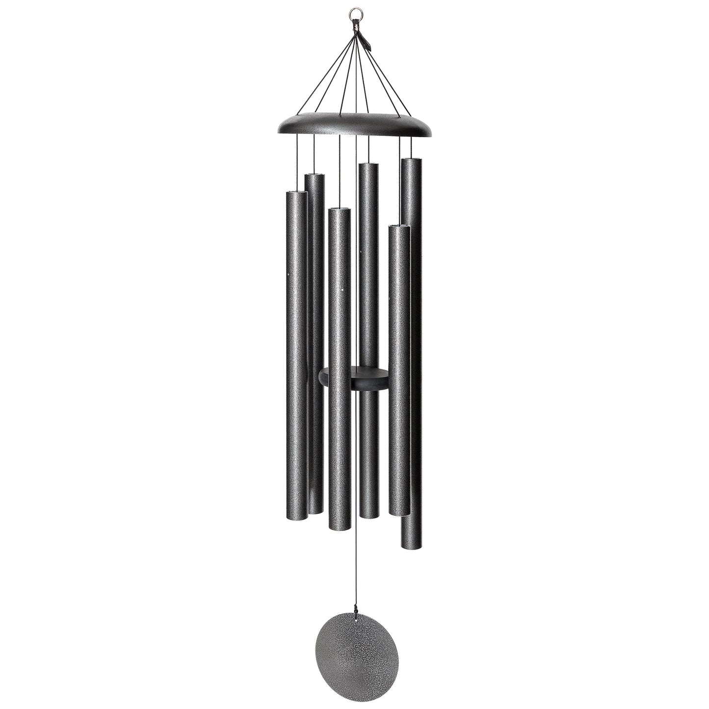 These Silver Vein Wind River Corinthian Bells wind chimes from Home and Garden Treasures are crafted with six hollow tubes of varying sizes suspended from a central ring, creating enchanting melodies as they dance in the breeze. Complete with a stylish round metal sail that catches gentle winds, each Corinthian Bell exemplifies timeless elegance and superior craftsmanship. Elevate your garden retreat with the perfect gift today!