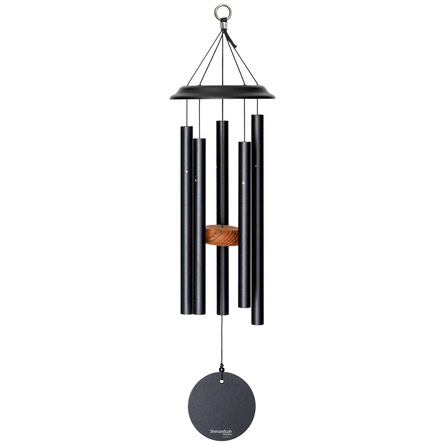 These Black Wind River Shenandoah Melodies wind chimes from Home and Garden Treasures are crafted with six hollow tubes of varying sizes suspended from a central ring, creating enchanting melodies as they dance in the breeze. Complete with a stylish round metal sail that catches gentle winds, each Shenandoah Melodies exemplifies the calming song of the Virginia countryside. Elevate your garden retreat with the perfect gift today!