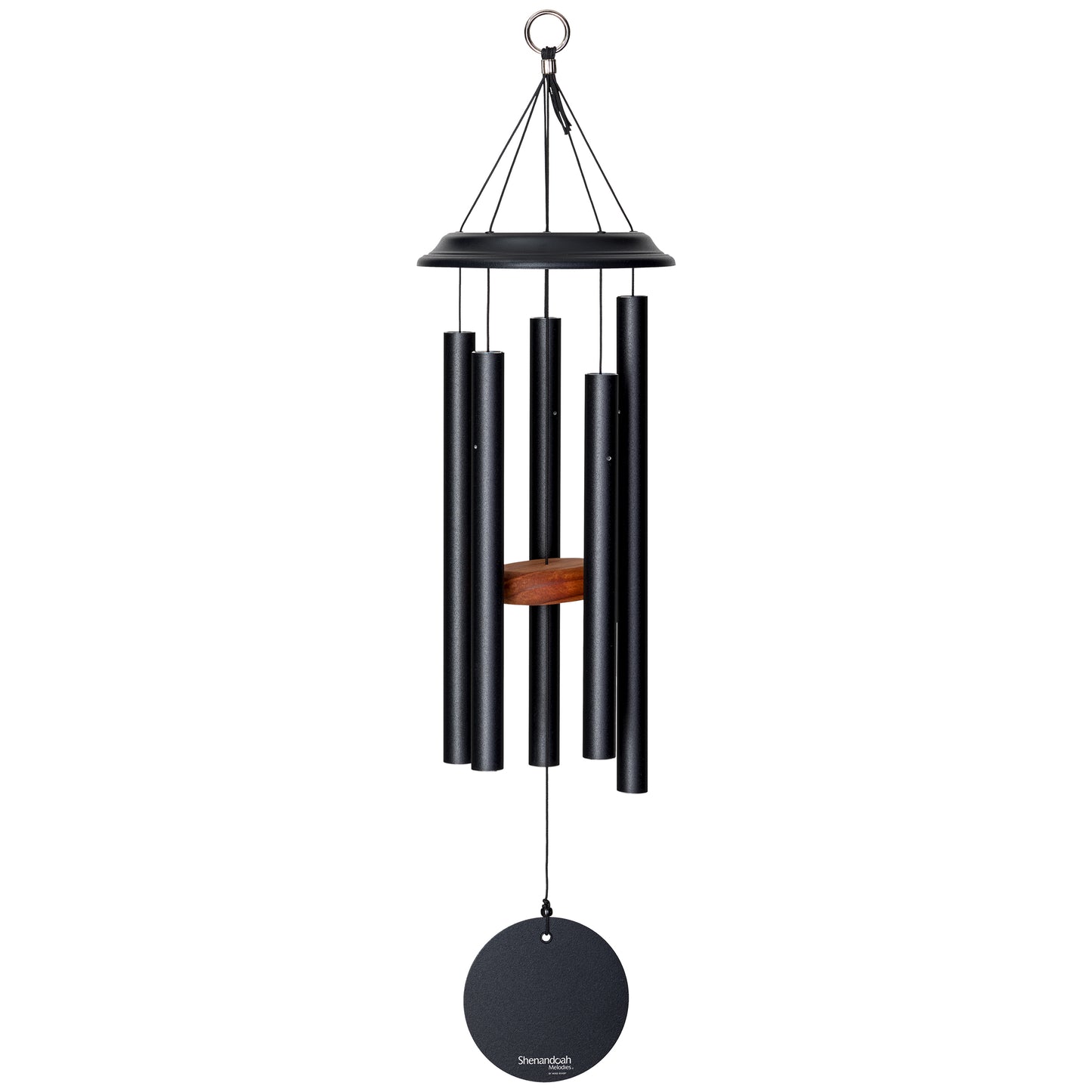 These Black Wind River Shenandoah Melodies wind chimes from Home and Garden Treasures are crafted with six hollow tubes of varying sizes suspended from a central ring, creating enchanting melodies as they dance in the breeze. Complete with a stylish round metal sail that catches gentle winds, each Shenandoah Melodies exemplifies the calming song of the Virginia countryside. Elevate your garden retreat with the perfect gift today!