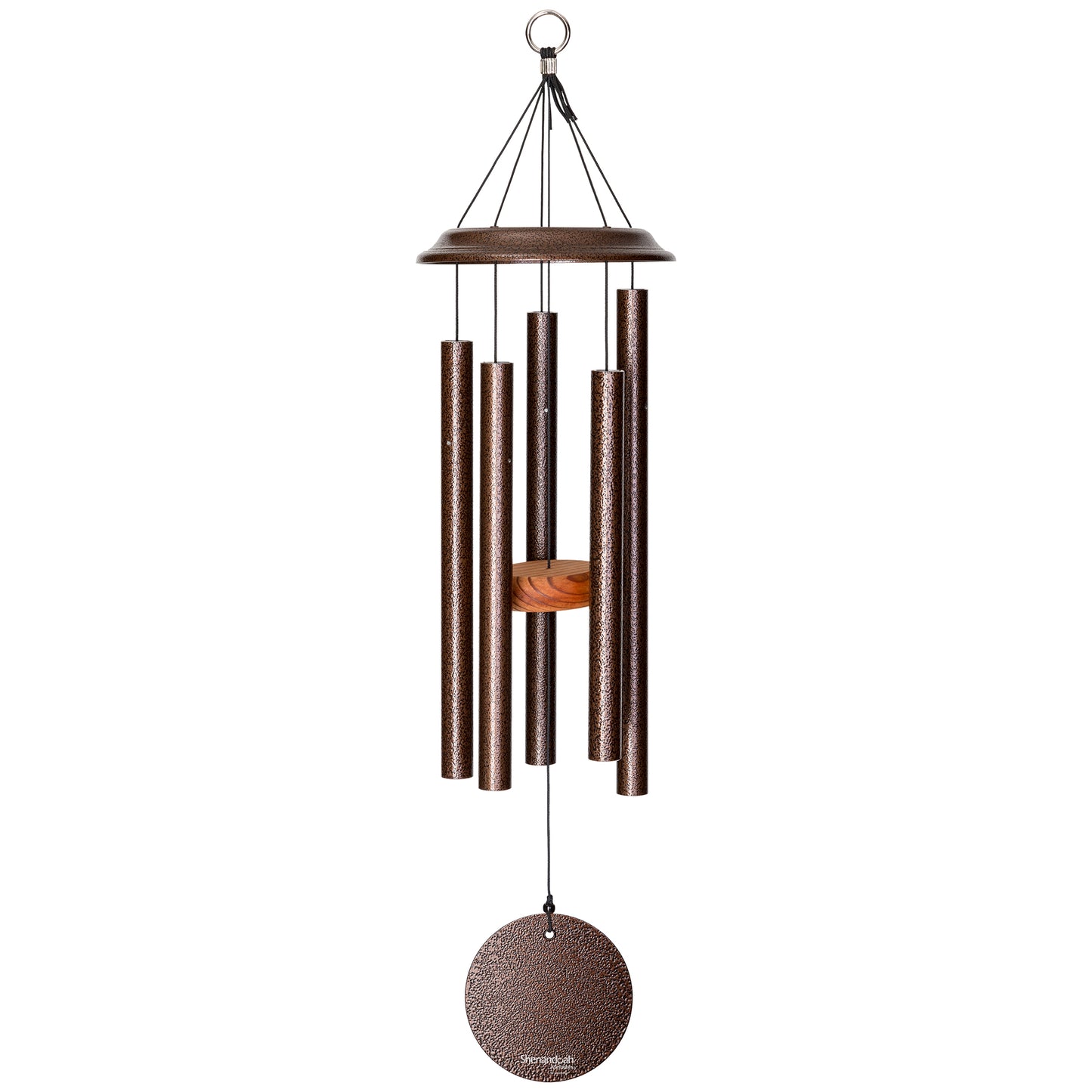 These Copper Vein Wind River Shenandoah Melodies wind chimes from Home and Garden Treasures are crafted with six hollow tubes of varying sizes suspended from a central ring, creating enchanting melodies as they dance in the breeze. Complete with a stylish round metal sail that catches gentle winds, each Shenandoah Melodies exemplifies the calming song of the Virginia countryside. Elevate your garden retreat with the perfect gift today!