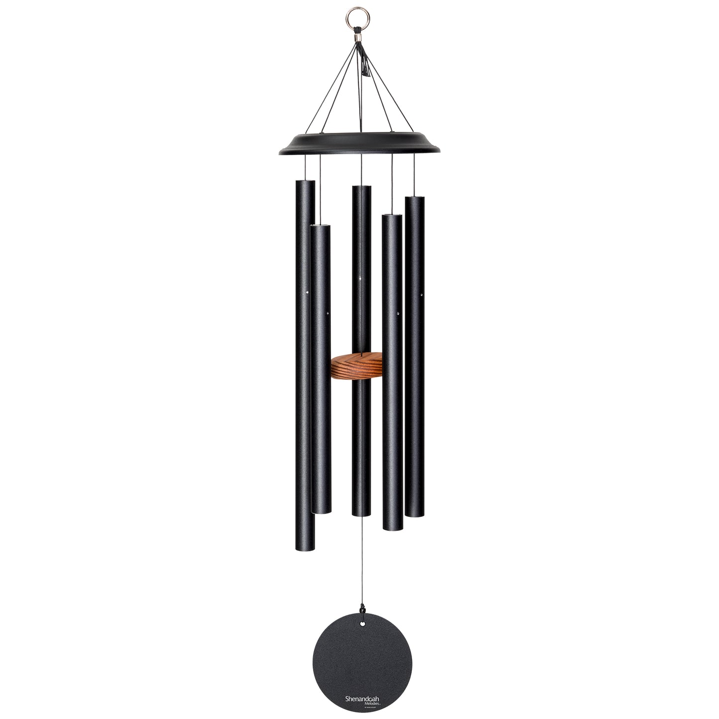 These Black Wind River Shenandoah Melodies wind chimes from Home and Garden Treasures are crafted with six hollow tubes of varying sizes suspended from a central ring, creating enchanting melodies as they dance in the breeze. Complete with a stylish round metal sail that catches gentle winds, each Shenandoah Melodies exemplifies the calming song of the Virginia countryside. Elevate your garden retreat with the perfect gift today!
