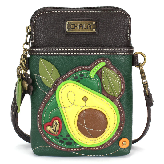 Elevate your style with the delightful Chala vegan leather crossbody handbag, featuring a whimsical Avocado Chala Pal companion on the front. Crafted with cruelty-free materials, this charming accessory blends fashion with personality, making a statement that is both playful and environmentally conscious. Experience the perfect blend of whimsy and elegance with every wear, showcasing your unique flair wherever you go.