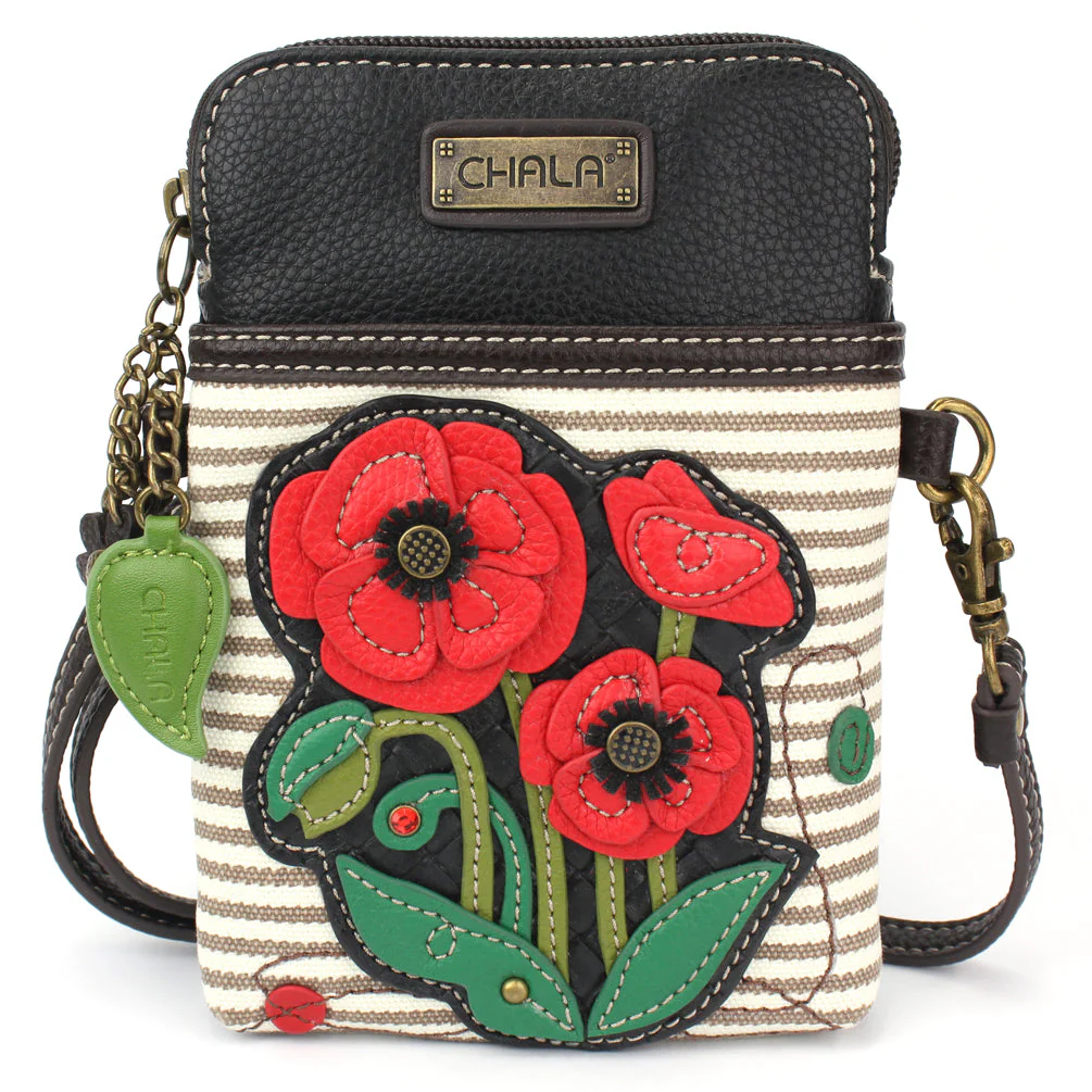 Elevate your style with the delightful Chala vegan leather crossbody handbag, featuring a whimsical Red Poppy Chala Pal companion on the front. Crafted with cruelty-free materials, this charming accessory blends fashion with personality, making a statement that is both playful and environmentally conscious. Experience the perfect blend of whimsy and elegance with every wear, showcasing your unique flair wherever you go.