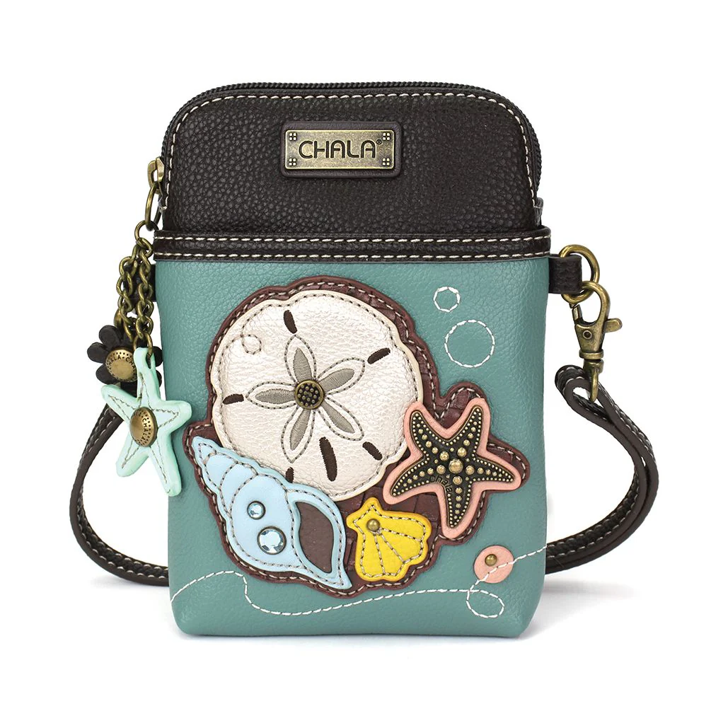 Elevate your style with the delightful Chala vegan leather crossbody handbag, featuring a whimsical Sand Dollar Chala Pal companion on the front. Crafted with cruelty-free materials, this charming accessory blends fashion with personality, making a statement that is both playful and environmentally conscious. Experience the perfect blend of whimsy and elegance with every wear, showcasing your unique flair wherever you go.