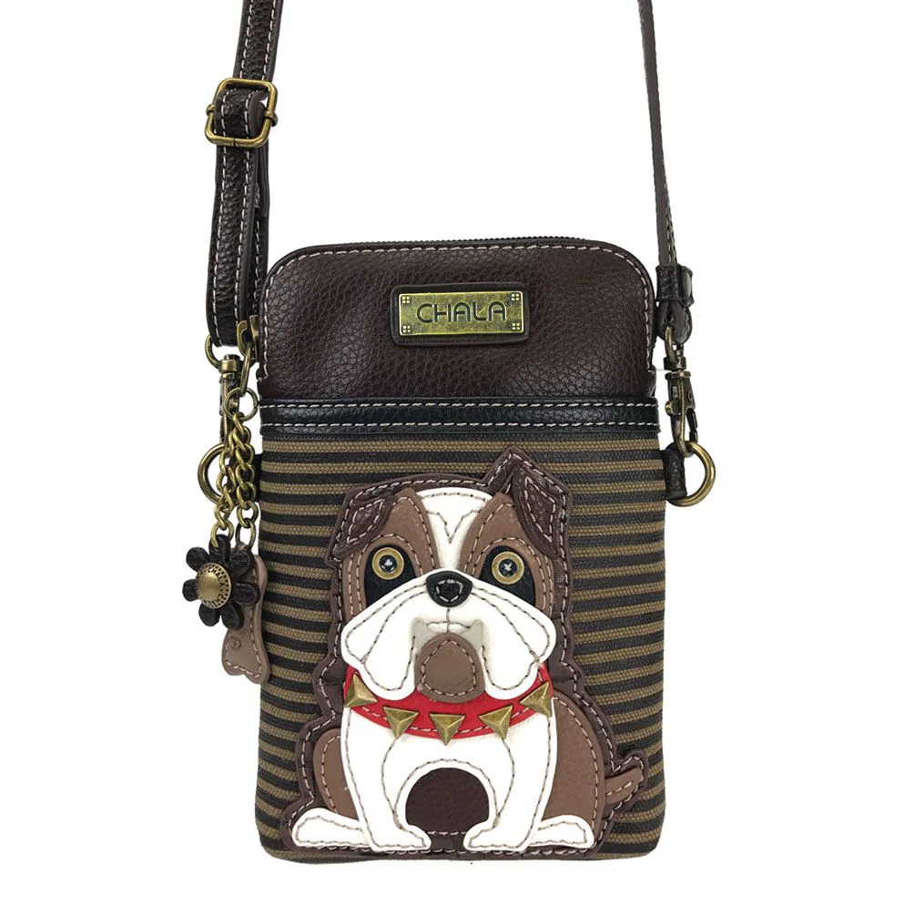 Elevate your style with the delightful Chala vegan leather crossbody handbag, featuring a whimsical Bulldog Chala Pal companion on the front. Crafted with cruelty-free materials, this charming accessory blends fashion with personality, making a statement that is both playful and environmentally conscious. Experience the perfect blend of whimsy and elegance with every wear, showcasing your unique flair wherever you go.