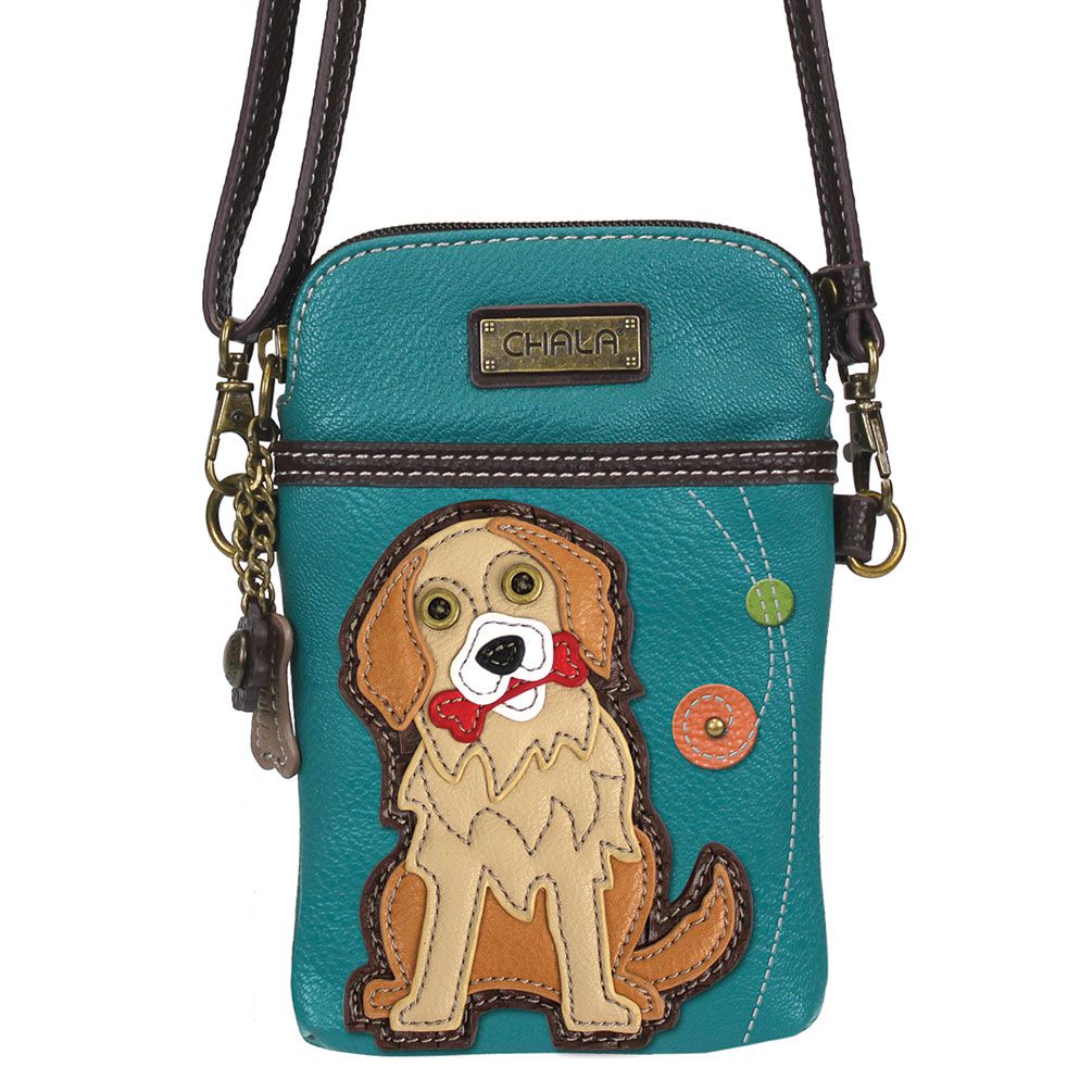 Elevate your style with the delightful Chala vegan leather crossbody handbag, featuring a whimsical Golden Retriever Chala Pal companion on the front. Crafted with cruelty-free materials, this charming accessory blends fashion with personality, making a statement that is both playful and environmentally conscious. Experience the perfect blend of whimsy and elegance with every wear, showcasing your unique flair wherever you go.