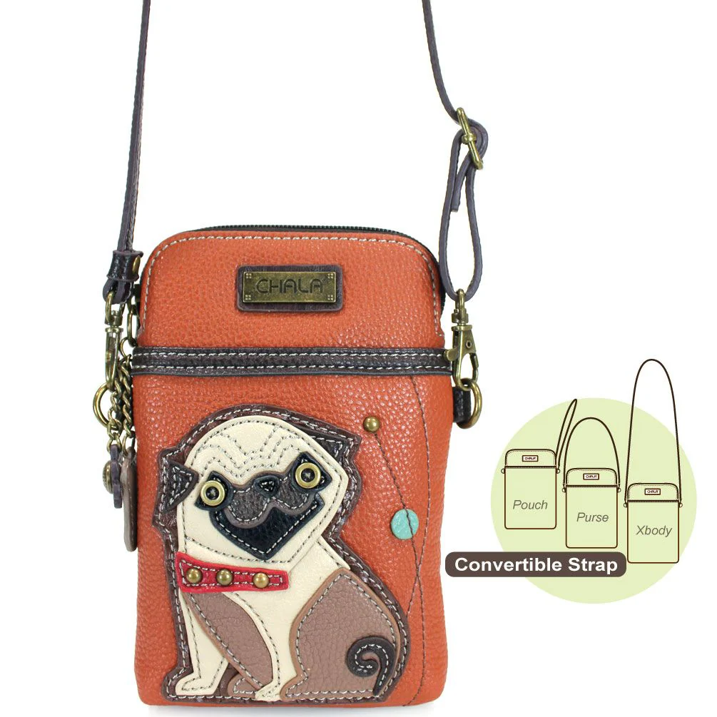 Elevate your style with the delightful Chala vegan leather crossbody handbag, featuring a whimsical Pug Dog Chala Pal companion on the front. Crafted with cruelty-free materials, this charming accessory blends fashion with personality, making a statement that is both playful and environmentally conscious. Experience the perfect blend of whimsy and elegance with every wear, showcasing your unique flair wherever you go.