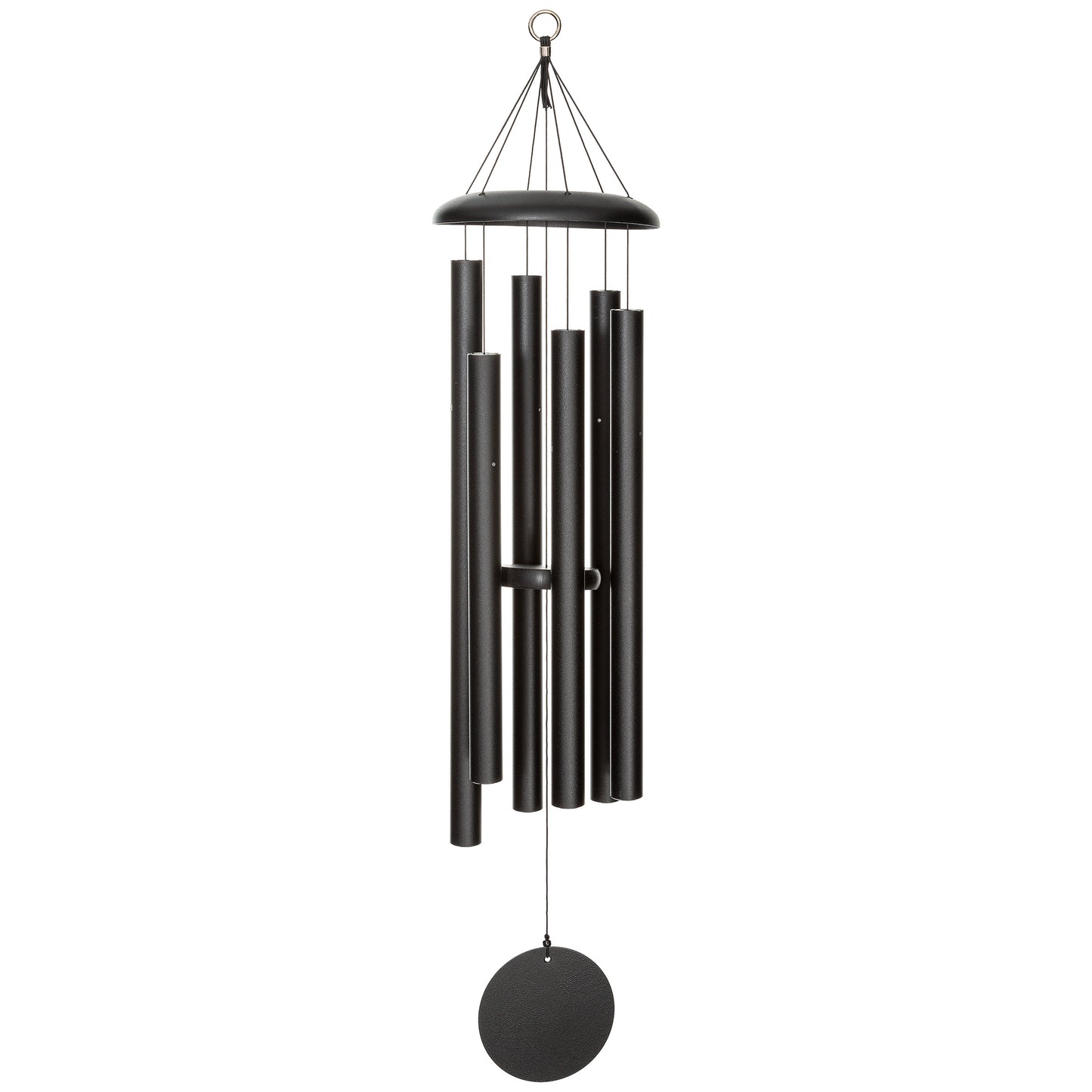 These Black Wind River Corinthian Bells wind chimes from Home and Garden Treasures are crafted with six hollow tubes of varying sizes suspended from a central ring, creating enchanting melodies as they dance in the breeze. Complete with a stylish round metal sail that catches gentle winds, each Corinthian Bell exemplifies timeless elegance and superior craftsmanship. Elevate your garden retreat with the perfect gift today!