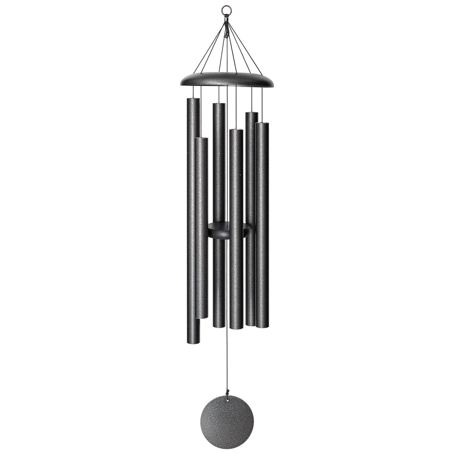 These Silver Vein Wind River Corinthian Bells wind chimes from Home and Garden Treasures are crafted with six hollow tubes of varying sizes suspended from a central ring, creating enchanting melodies as they dance in the breeze. Complete with a stylish round metal sail that catches gentle winds, each Corinthian Bell exemplifies timeless elegance and superior craftsmanship. Elevate your garden retreat with the perfect gift today!