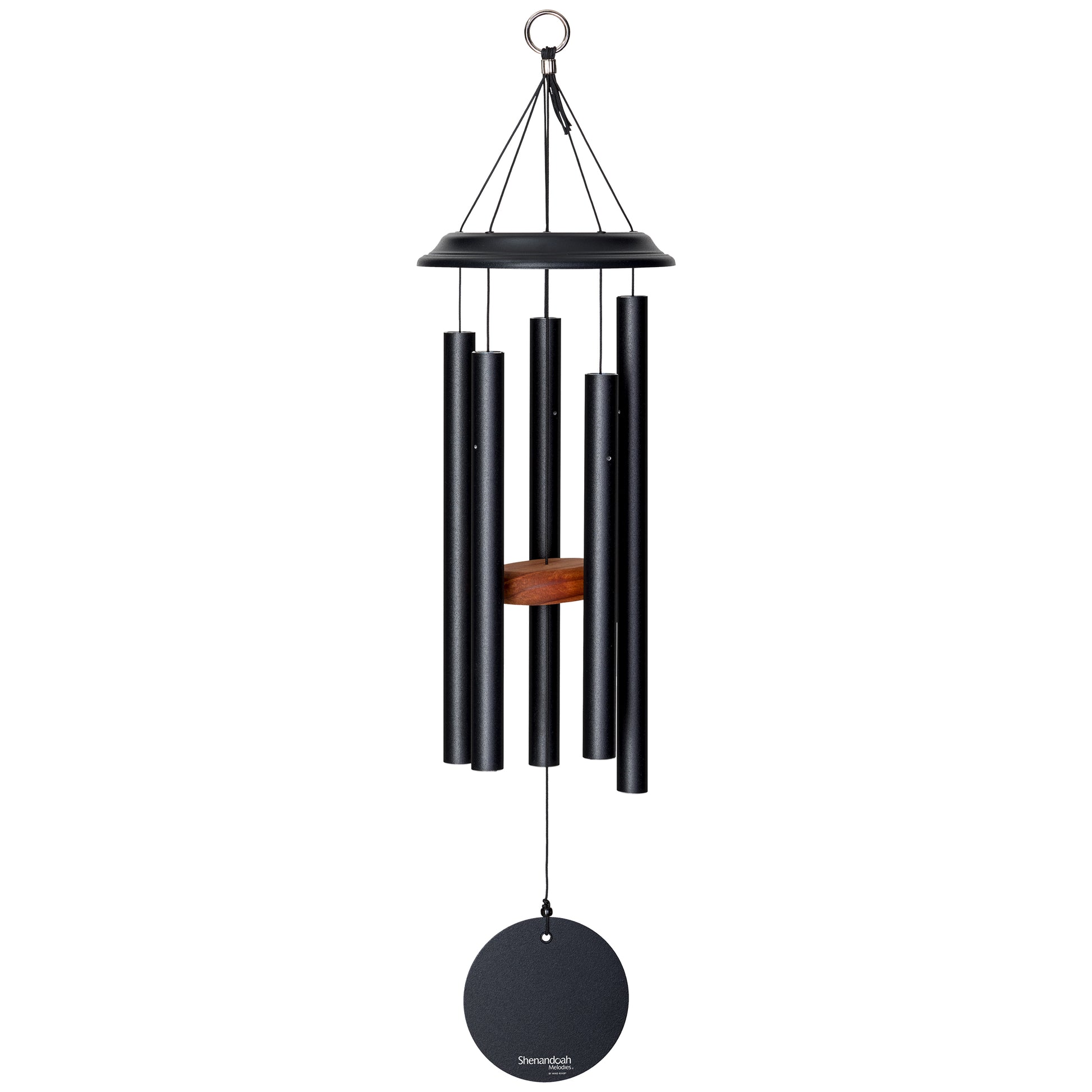  These Black Wind River Shenandoah Melodies wind chimes from Home and Garden Treasures are crafted with six hollow tubes of varying sizes suspended from a central ring, creating enchanting melodies as they dance in the breeze. Complete with a stylish round metal sail that catches gentle winds, each Shenandoah Melodies exemplifies the calming song of the Virginia countryside. Elevate your garden retreat with the perfect gift today!