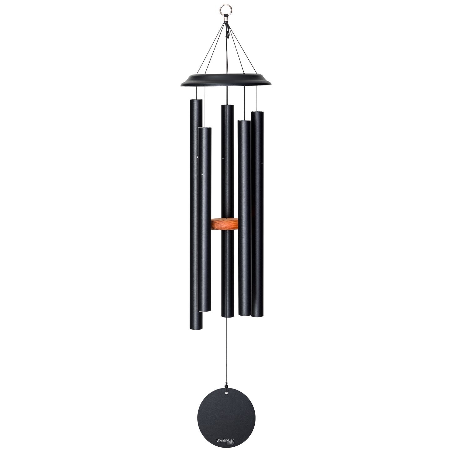  These Black Wind River Shenandoah Melodies wind chimes from Home and Garden Treasures are crafted with six hollow tubes of varying sizes suspended from a central ring, creating enchanting melodies as they dance in the breeze. Complete with a stylish round metal sail that catches gentle winds, each Shenandoah Melodies exemplifies the calming song of the Virginia countryside. Elevate your garden retreat with the perfect gift today!