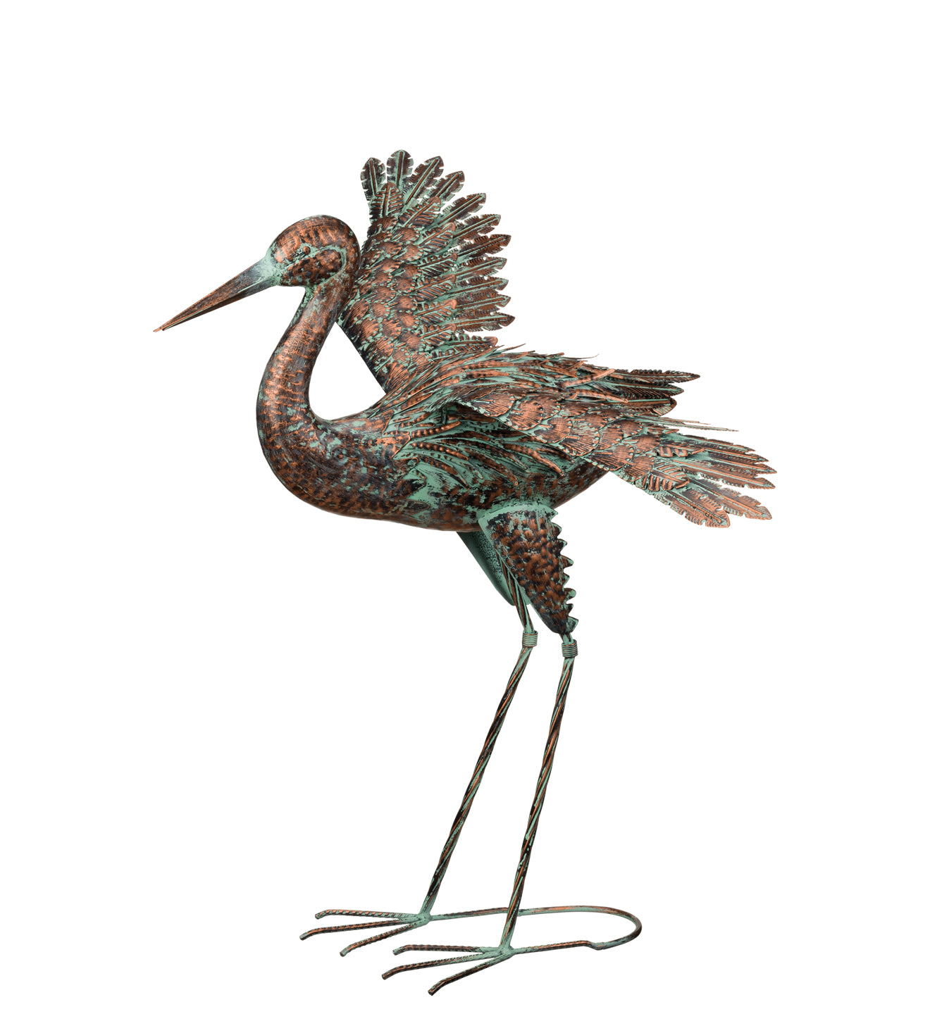 Bird Statuary Green Patina Crane
