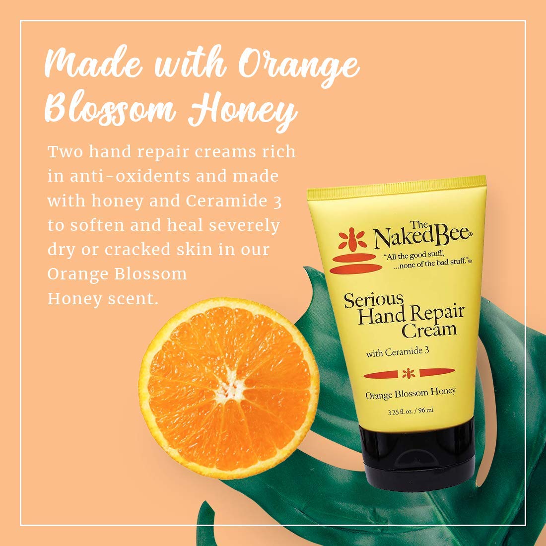 Two hand repair creams rich in anti-oxidents and made with honey and Ceramide 3 to soften and heal severely dry or cracked skin in our Orange Blossom Honey scent.